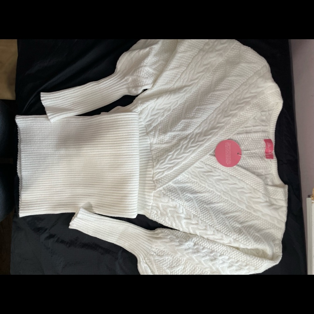 So Cozy Belted Sweater Dress (white)-small